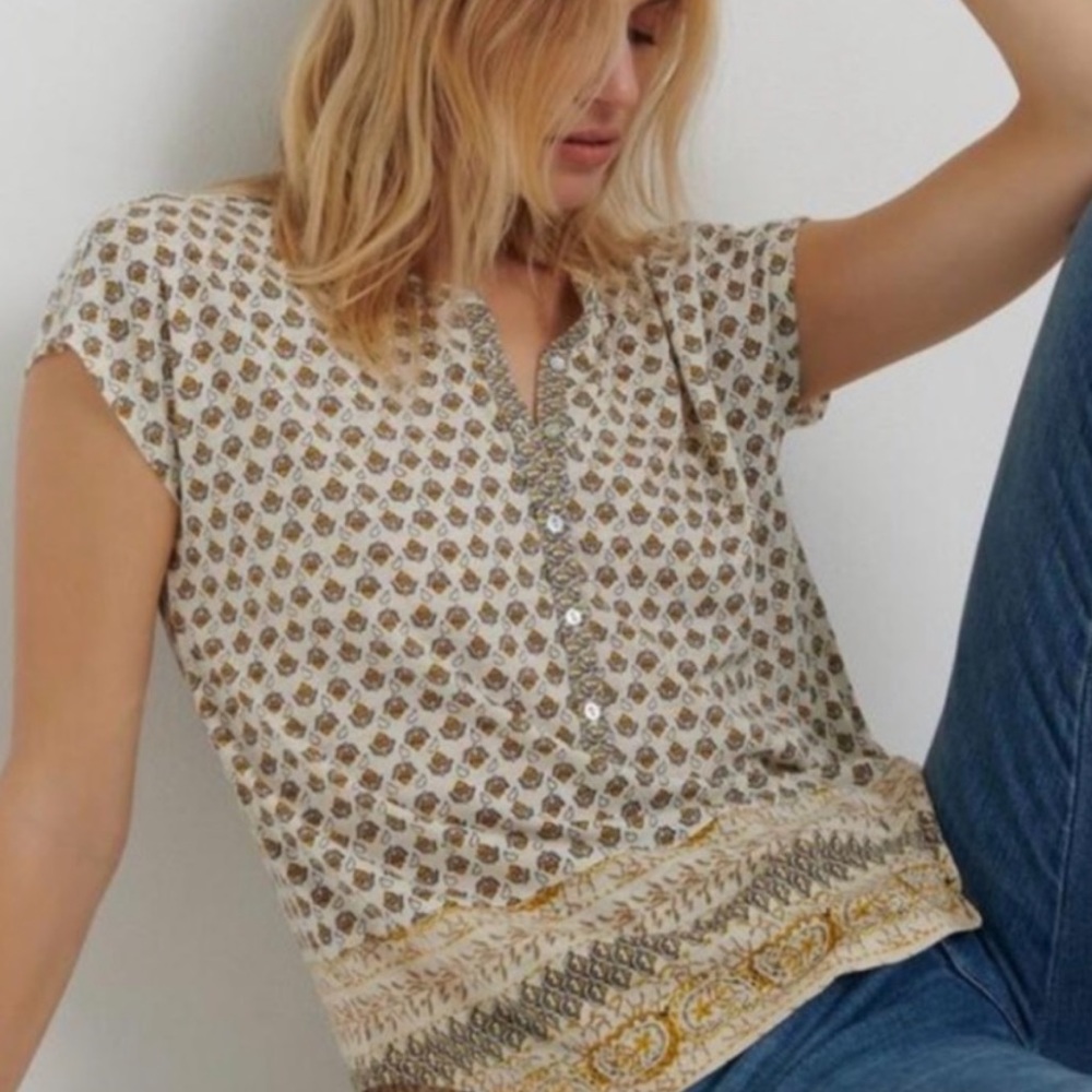Lucky Brand Lana Contrast Print Top XS